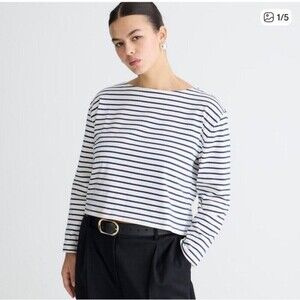 J Crew Boatneck T-shirt With Bows In Stripe Mariner Cotton Womens Medium